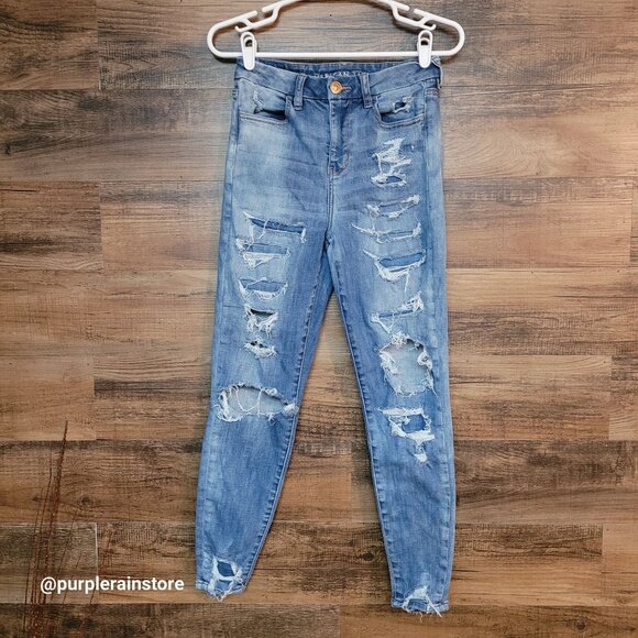 American Eagle Jeans 4 S Curvy Hi Rise Jegging Next Level Stretch Medium Light - Picture 1 of 13